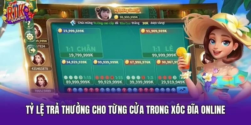 Tỷ lệ trả thưởng cho từng cửa trong xóc đĩa online